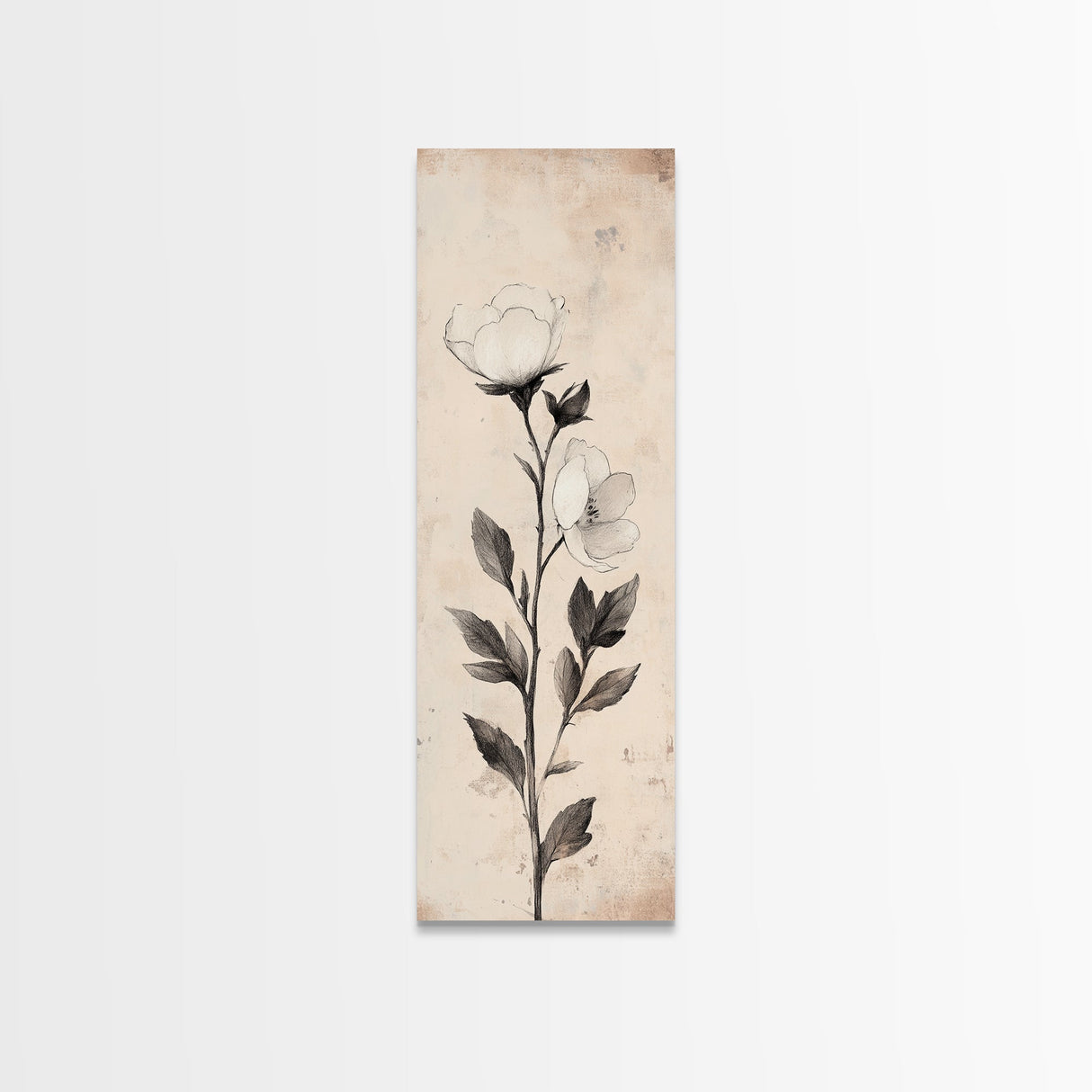 Sketch of a Flower Canvas Print, Wood Framed Wall Art, Flower Painting, Flower Decor, Floral Botanical Wall Art, Flower Print Narrow Art