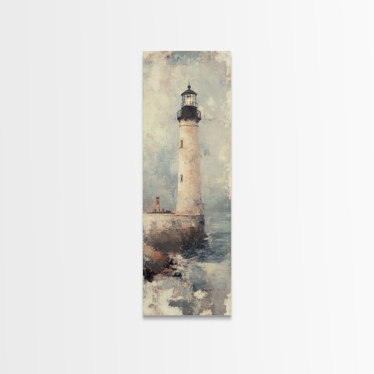 The Light House Framed Canvas Print - Nautical Seascape Painting - Lighthouse Art - Coastal Seascape Painting Tall Narrow Wall Art