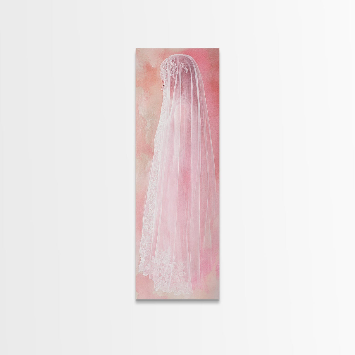 Delicate Bridal Veil Framed Canvas Print Feminine Pink Wall Art Wabi Sabi Minimalist Romantic Bedroom Artwork Unique Wedding Gift Idea