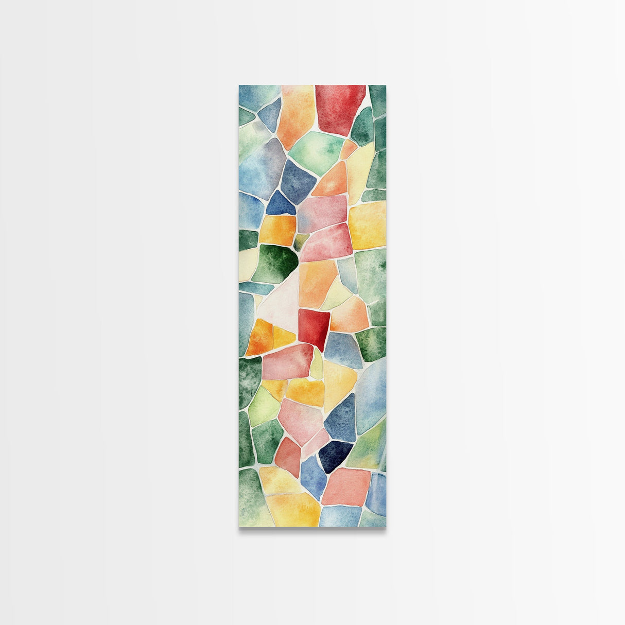 Stained Glass Mosaic Framed Canvas Print Vibrant Moroccan Wall Art Bright Geometric Long Skinny Living Room or Bedroom Decor