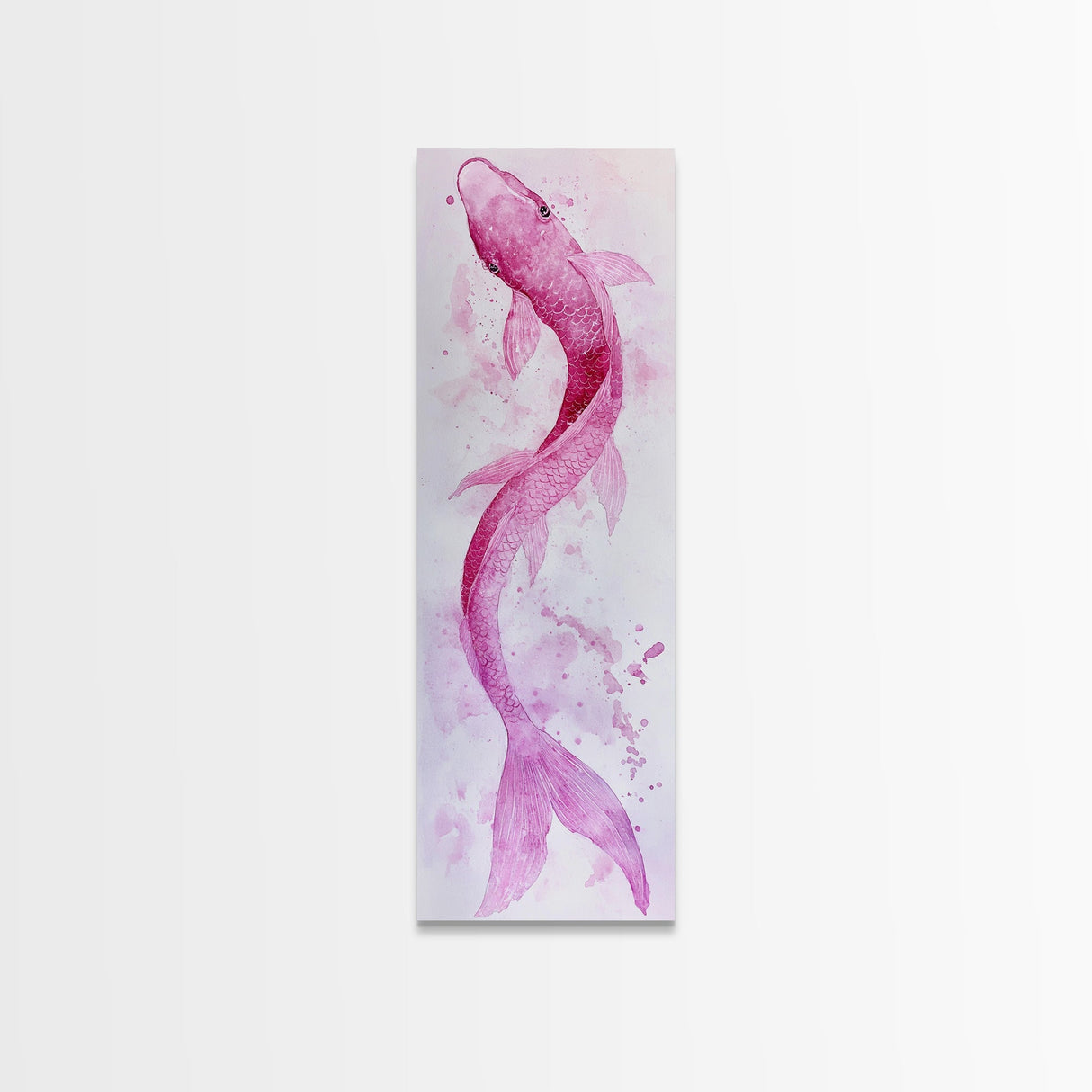 Koi Fish Canvas Print - Pink Whimsical Art, Minimalist Japanese Fish Painting, Skinny Wall Art, Peaceful Above Sofa Artwork