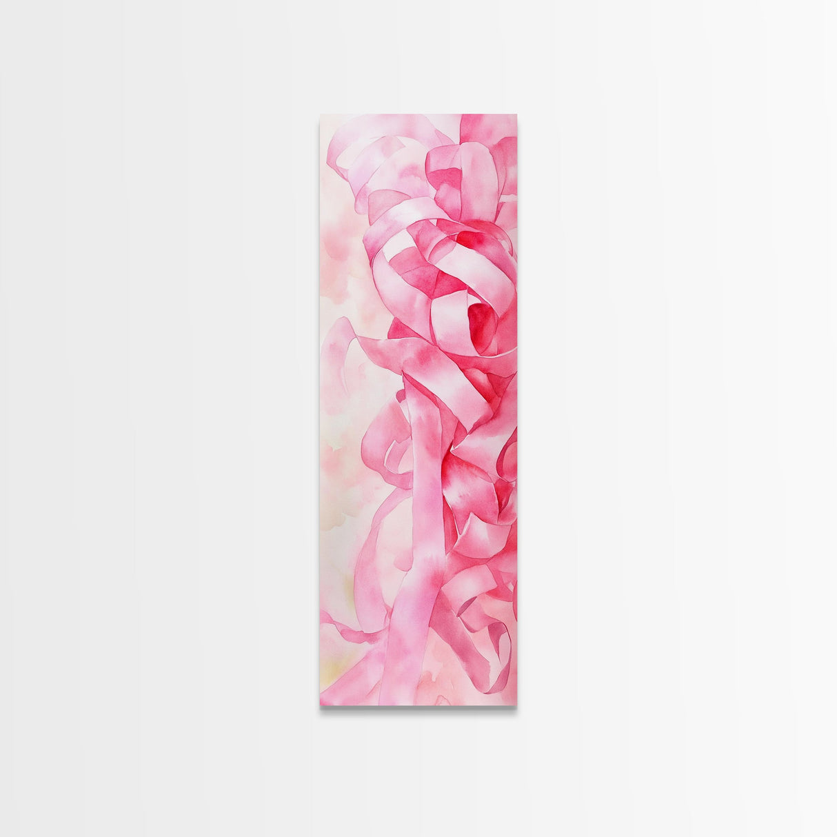 Pink Ribbons Canvas Print Abstract Feminine Wall Art Whimsical Vertical Decor Skinny Boho Gift Idea Light Pink Aesthetic