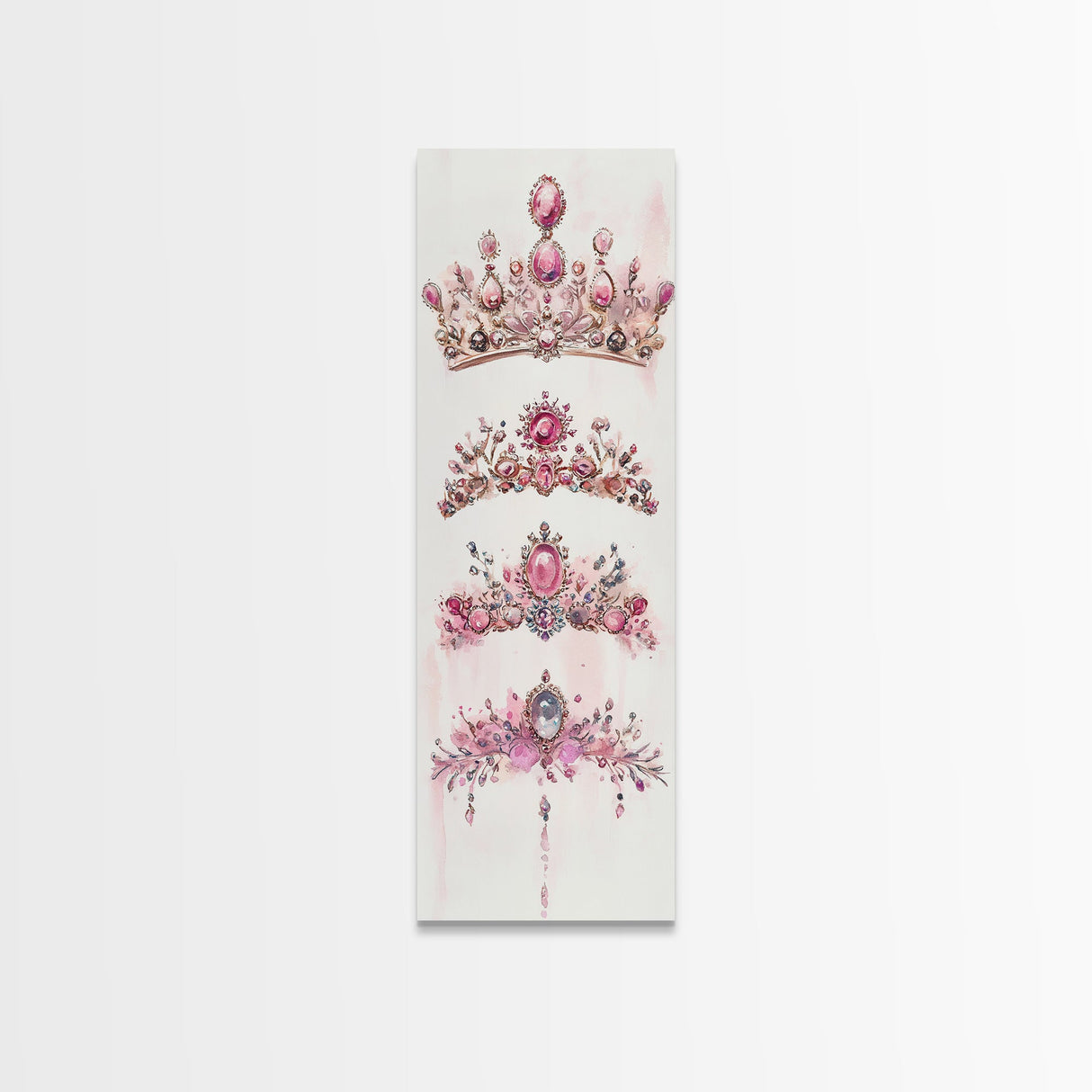 Royal Pink Tiara Framed Canvas Print Princess Gemstone Painting Feminine Wabi Sabi Art Vertical Wall Art Elegant Home Decor