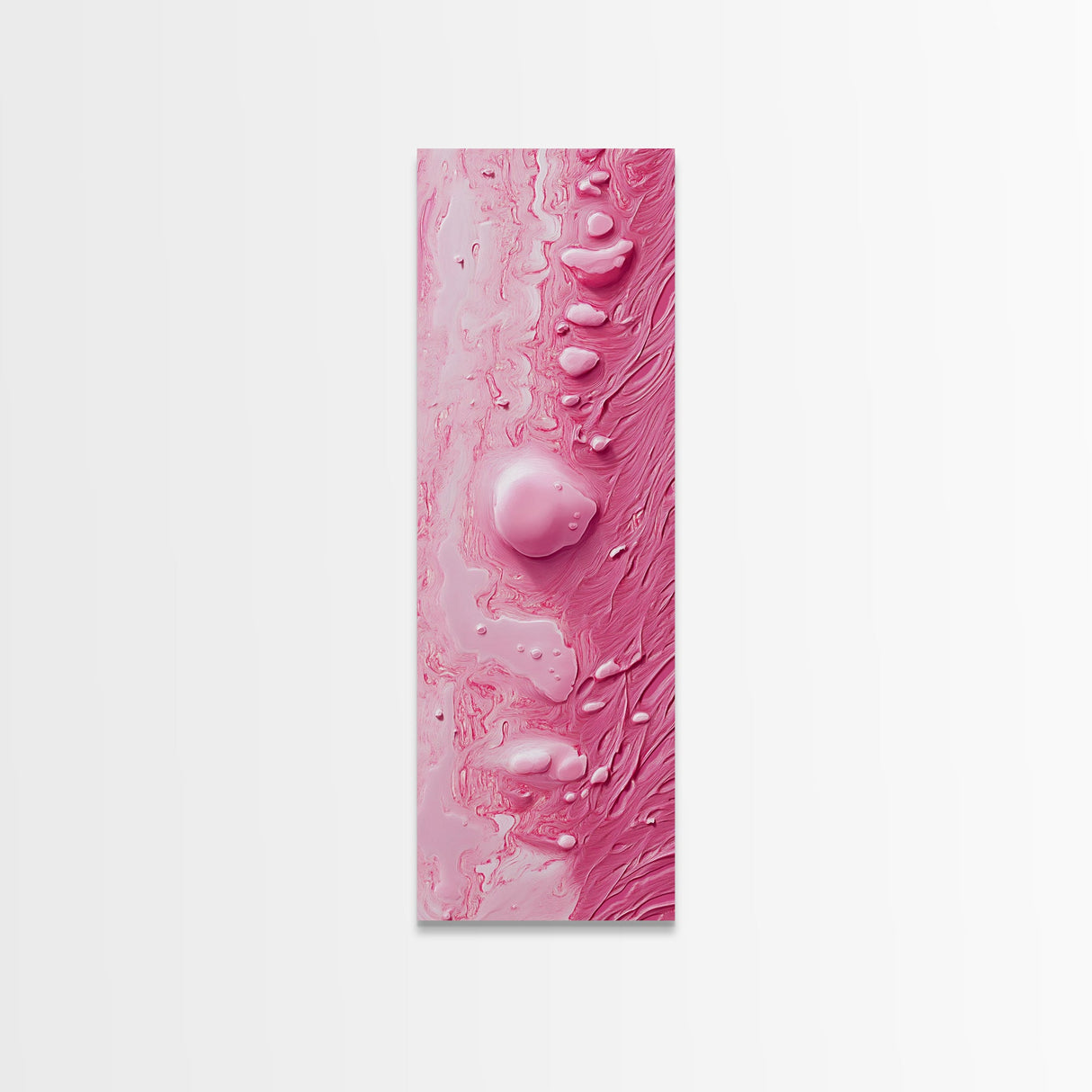 Pink Texture Abstract Framed Canvas Print, Minimalist Blotter Art in Light Pink Tones, Skinny Wall Art for Modern Bedroom or Office