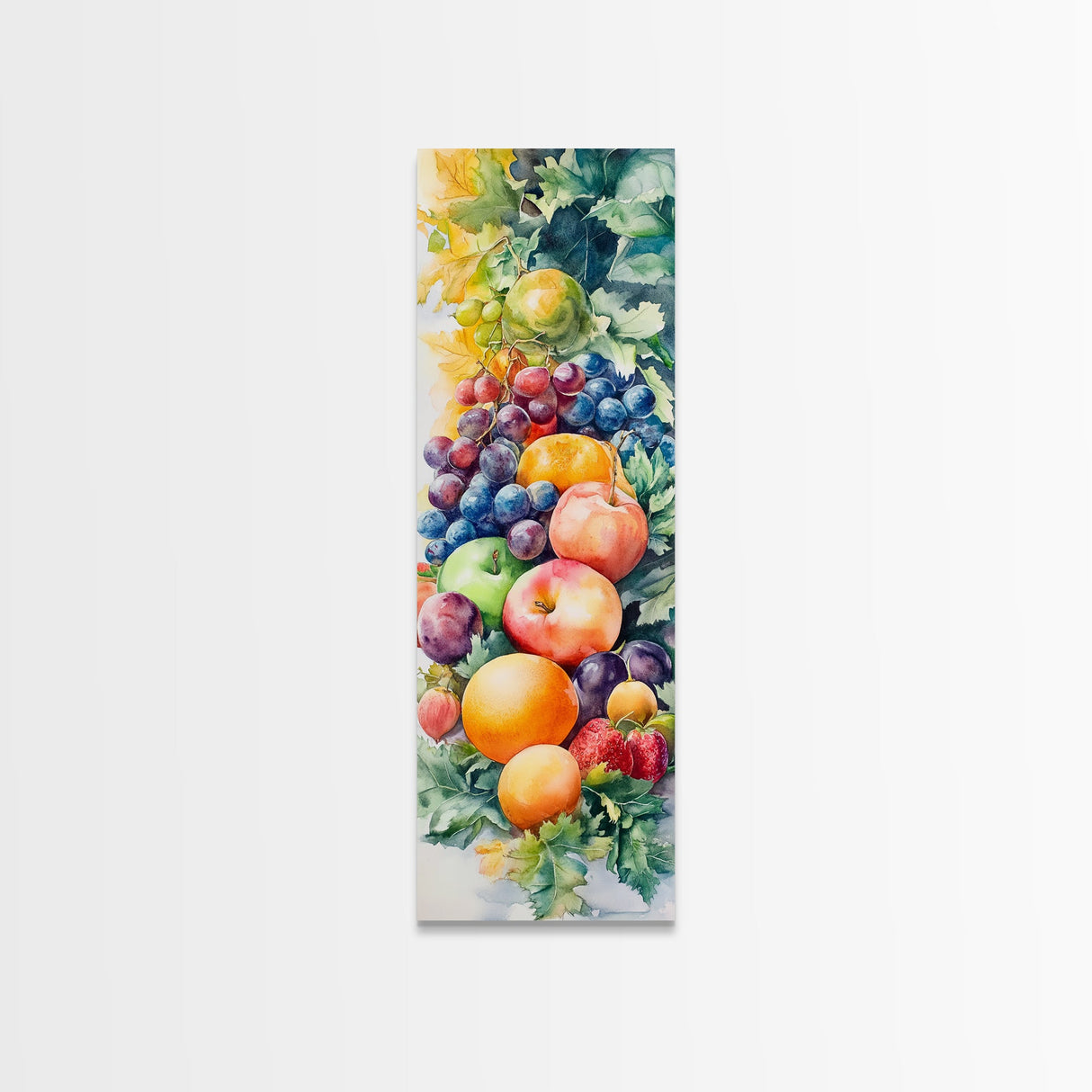 Still Life Canvas Print with Autumn Fruits and Grapes, Antique Farmhouse Rustic Art, Vertical Kitchen Seasonal Wall Decor