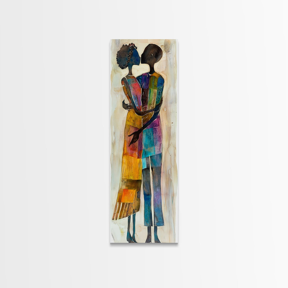Afrocentric Couple Dancing Framed Canvas Print Colorful Abstract Painting Black Love Home Decor Tall Narrow Art Gift Idea