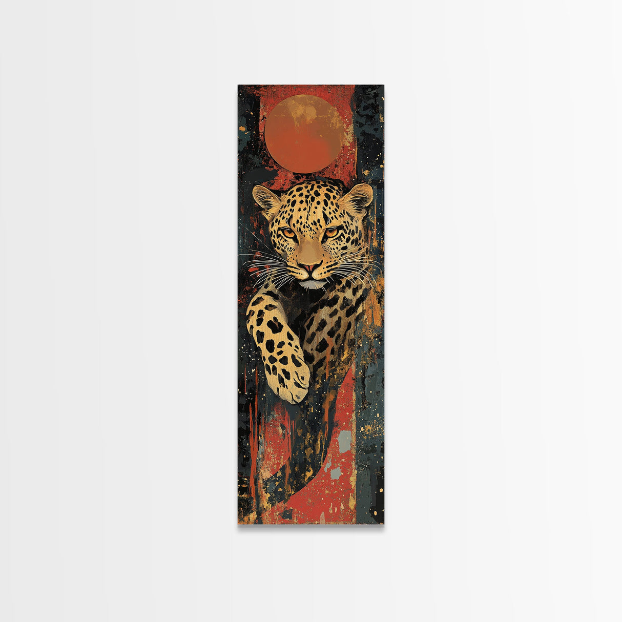 Striking Leopard Canvas Print with Abstract Background, Bold Wild Cat Wall Art, Ideal for Rustic Decor and Living Room Accent