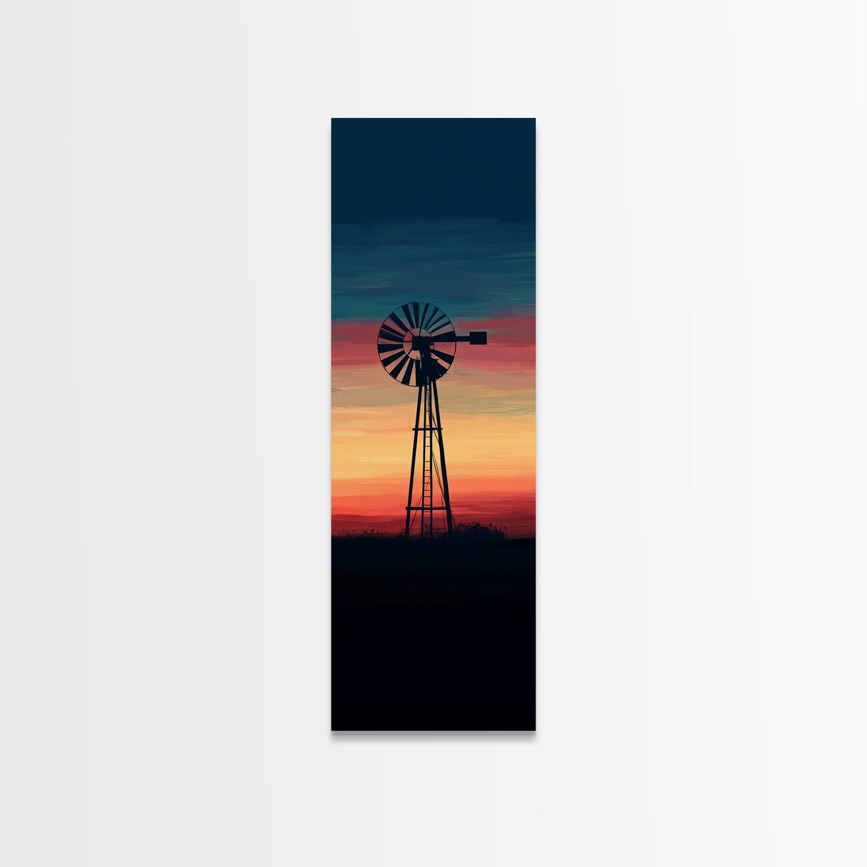Canvas Print Moody Sunset Windmill Wall Art, Vertical Rustic Decor, Tall Narrow Farmhouse Artwork, Gift Idea for Living Room
