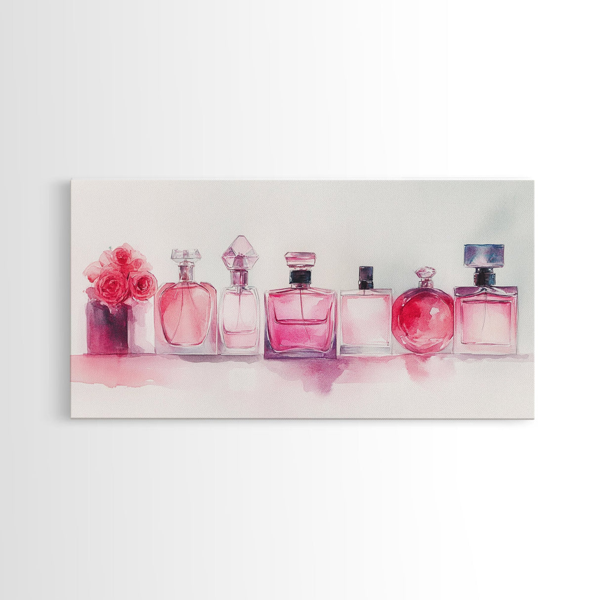 Pink Perfume Painting Framed Canvas Print, Light Pink Bedroom Art Coastal Cowgirl Wall Art, Minimalist Art Rustic Decor Gift Idea