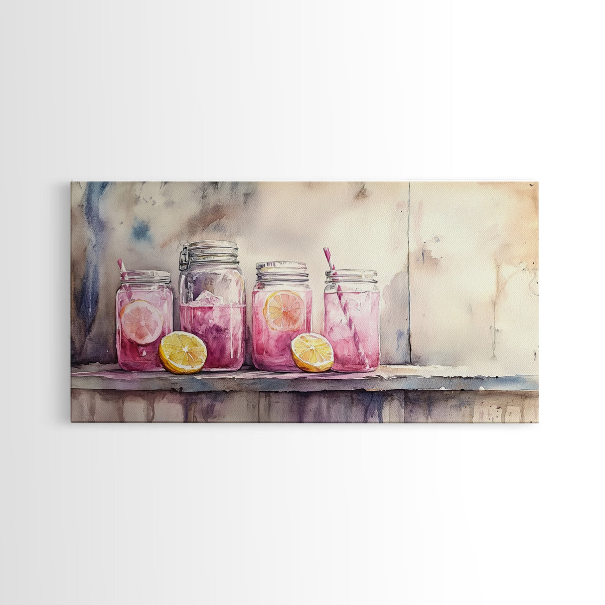 Lemonade Jars Canvas Print | Lemon Painting | Food Review Kitchen Art | Rustic Farmhouse Wall Art | Summer Kitchen Decor Canvas Print