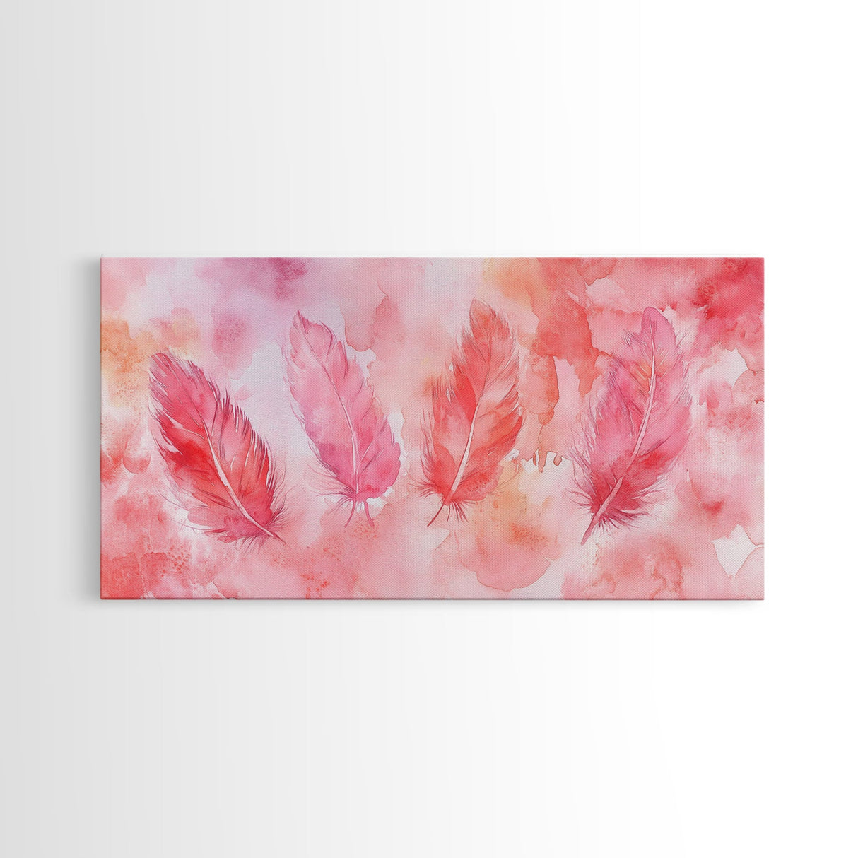 Soft Pink Feathers Canvas Print Whimsical Art Light Pink Wall Art Skinny Wall Art Minimalist Art Above Sofa Rustic Decor