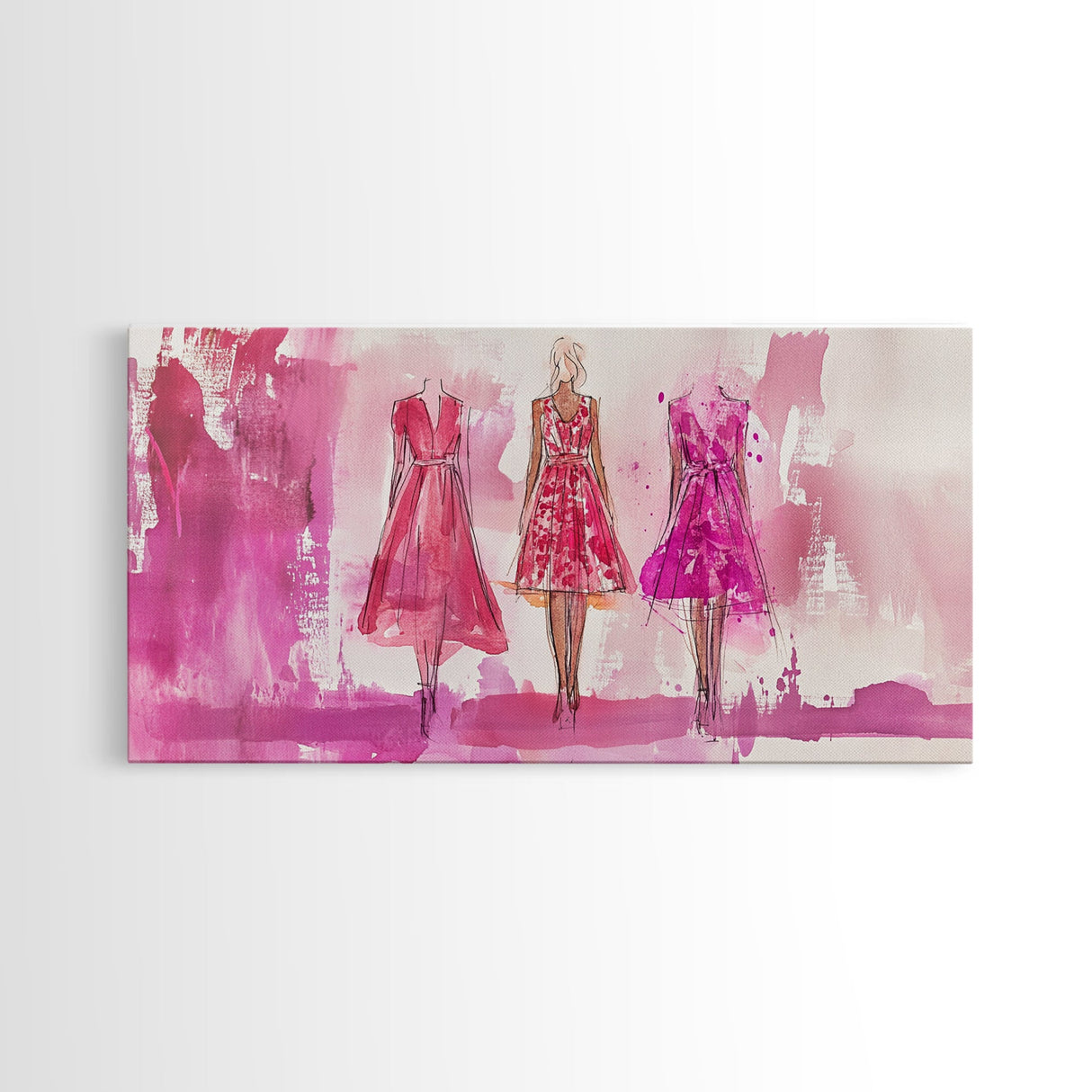 Chic Pink Dress Canvas Print | Fashion Inspired Artwork | Retro Pink Abstract Wall Art | Bedroom or Boutique Framed Decor | Trendy Art