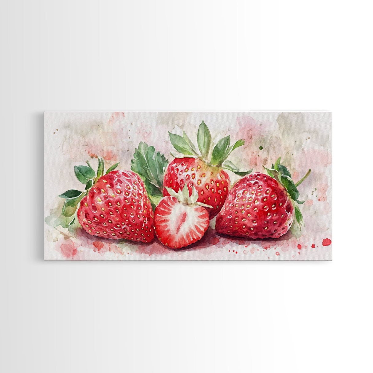 Strawberry Still Life Canvas Print - Bright Red Fruit Rustic Kitchen Art Food Review Artwork Light Pink Wall Art Rustic Decor