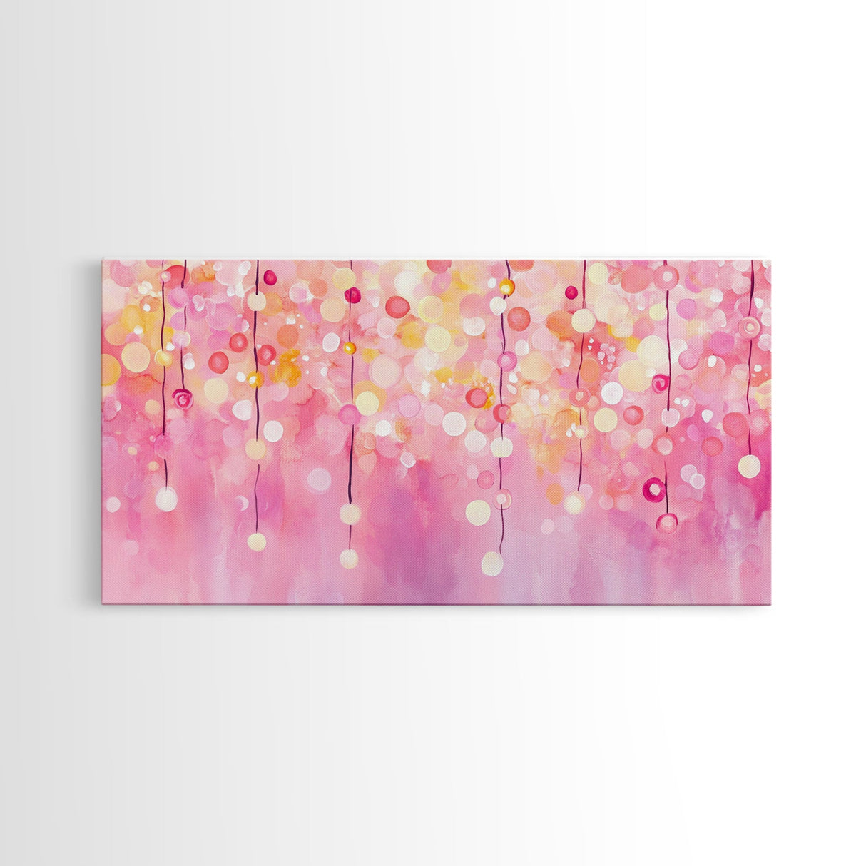 Magical Fairy Light Pink Abstract Canvas Print with Bokeh Lights, Ideal Whimsical Art for Living Room, Vertical Skinny Wall Art