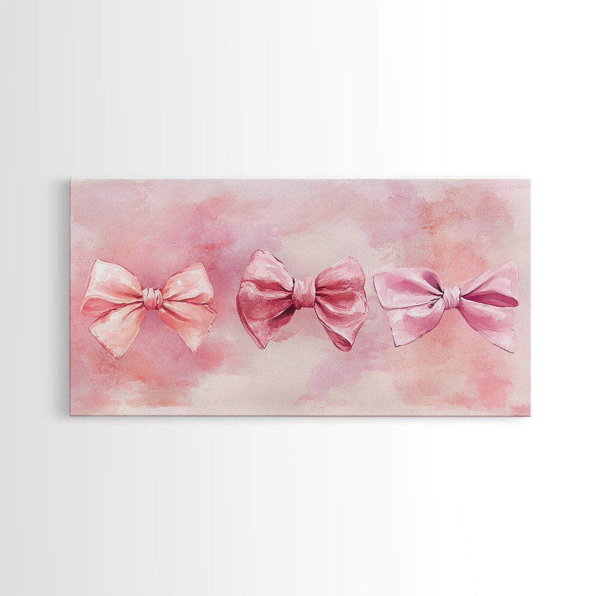 Bow Tie Trio Painting with Pink Orange Wall Art Aesthetic Framed Canvas Print, Whimsical Art Bedroom or Living Room Decor