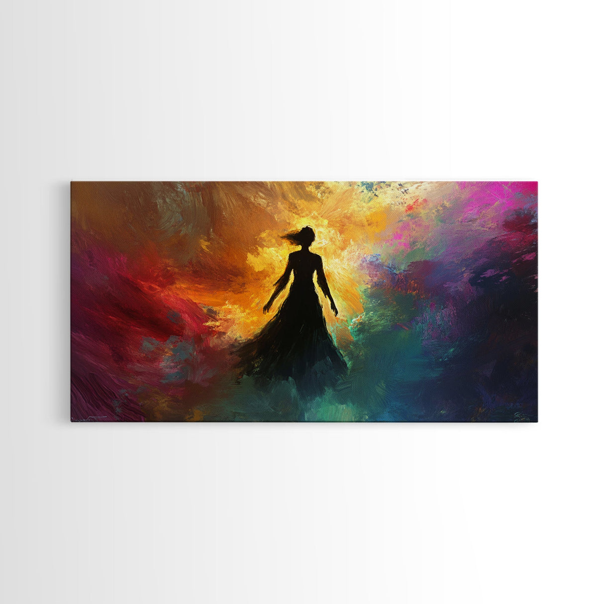 Woman Silhouette Sunset Canvas Print, Goddess Art Print, Romance Painting, Moody Woman Art, Bedroom Art, Fall Art, Vertical Wall Art