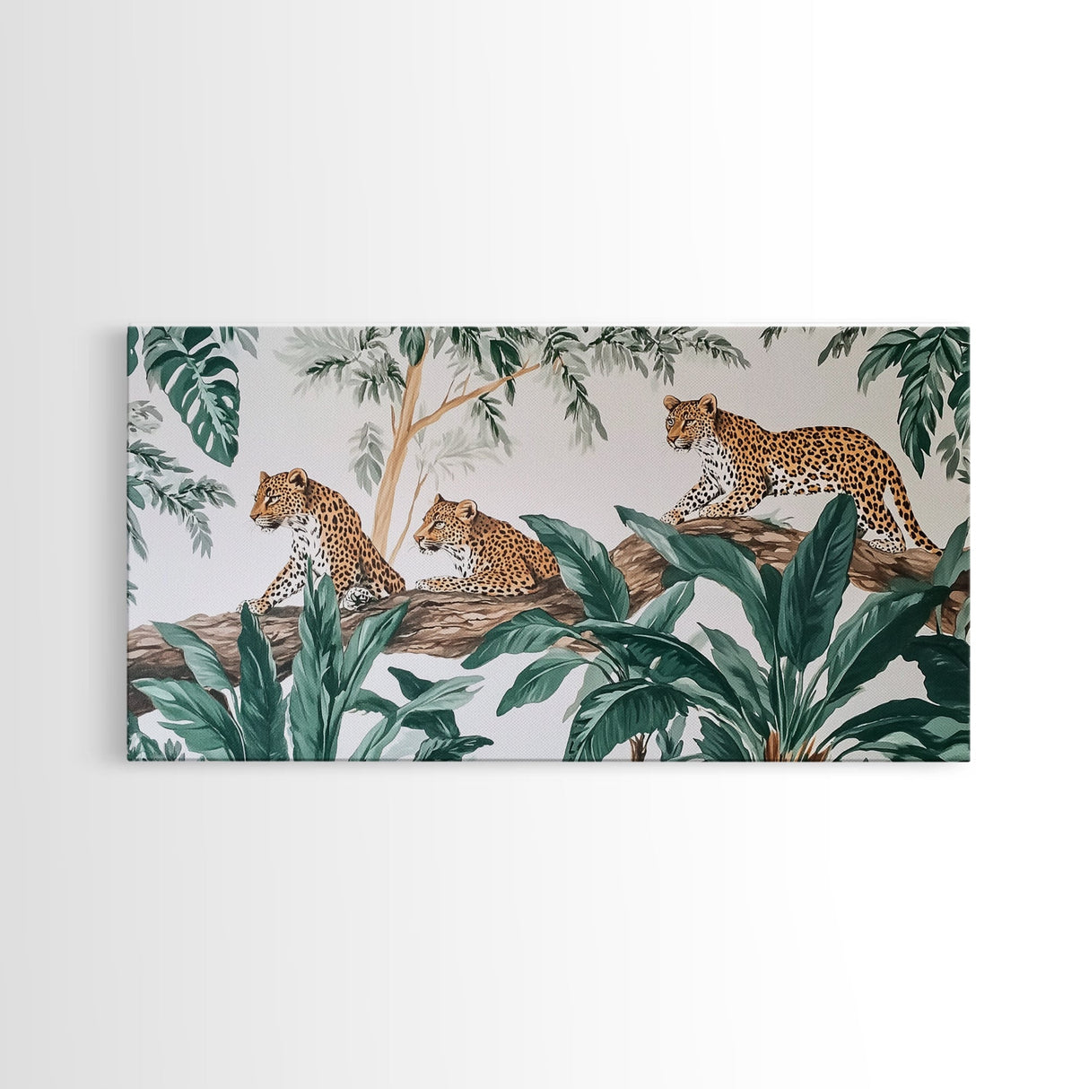 Tropical Leopard Trio Canvas Print Rustic Wall Art Botanical Jungle Decor Leopard Wall Art Above Sofa Art Gift Idea