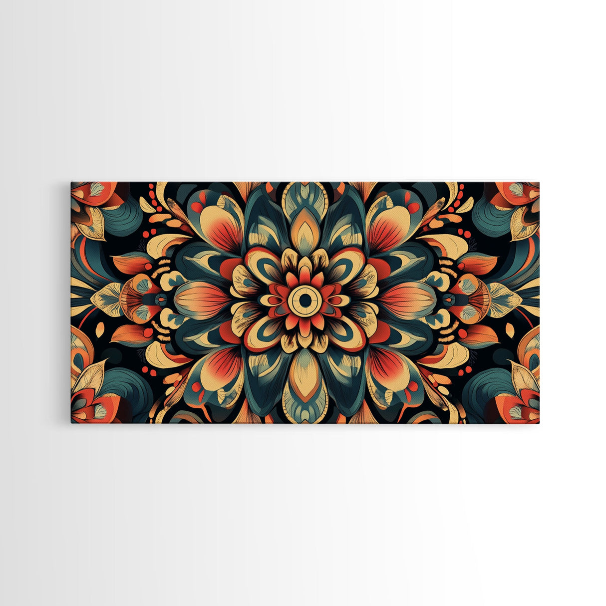 Kaleidoscopic Mandala Design Framed Canvas Print, Boho Wall Art, Sacred Geometry Painting, Colorful Ethereal Decor, Spiritual Zen Art