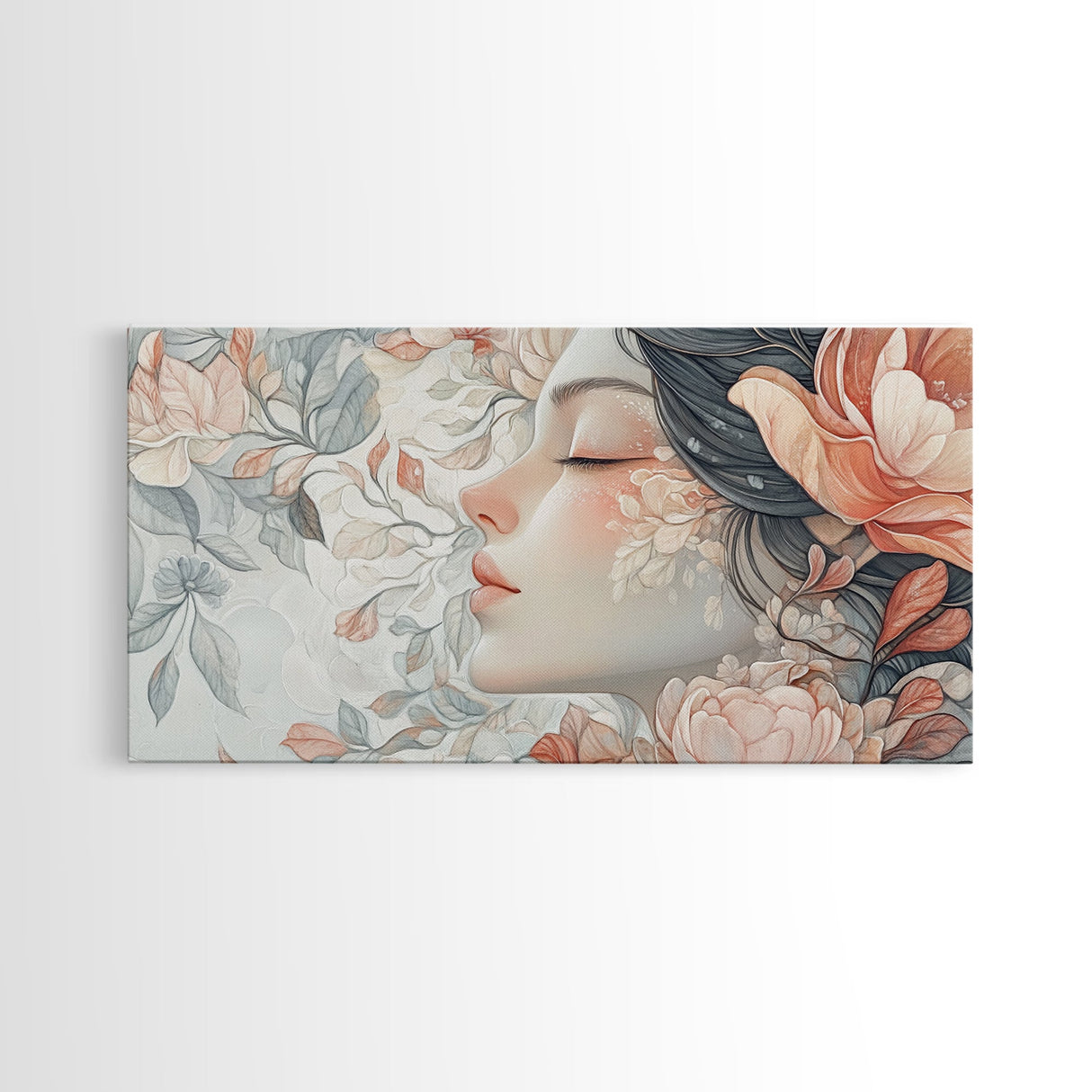 Dreamy Floral Goddess Framed Canvas Print with Light Pink Wall Art and Rose Painting Stunning Bedroom or Living Room Accent