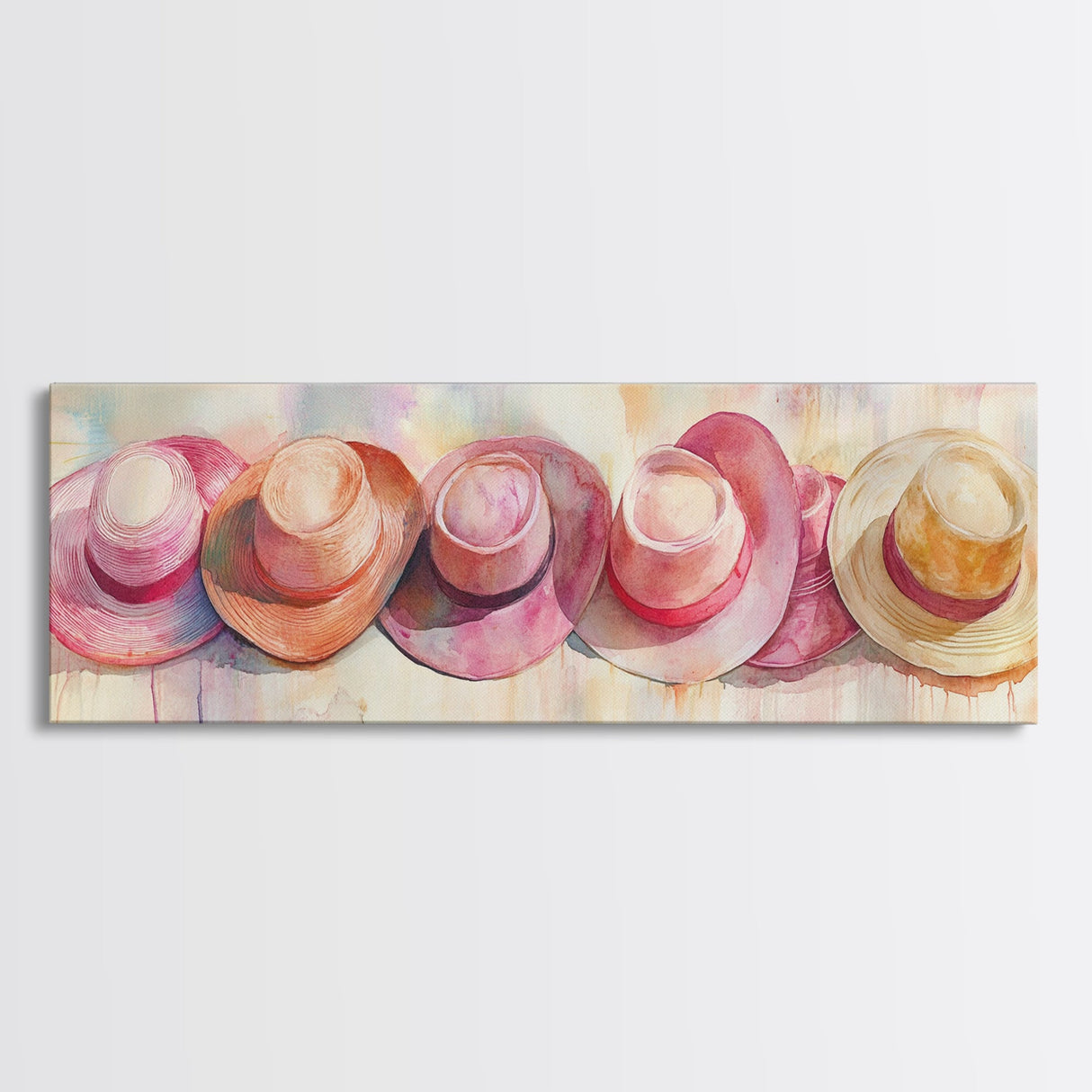 Pink Hats Wall Art Canvas Print Pearlescent Elements, Minimalist Abstract Artwork, Perfect Addition to Feminine Rustic Decor