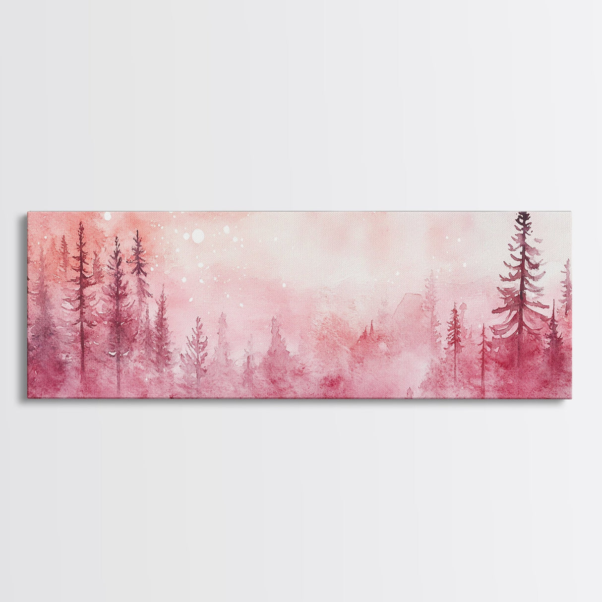 Framed Canvas Print of Enchanting Forest at Dusk Painting with Moody Pink Hues Ideal as Living Room or Guest Room Horizontal Wall Art