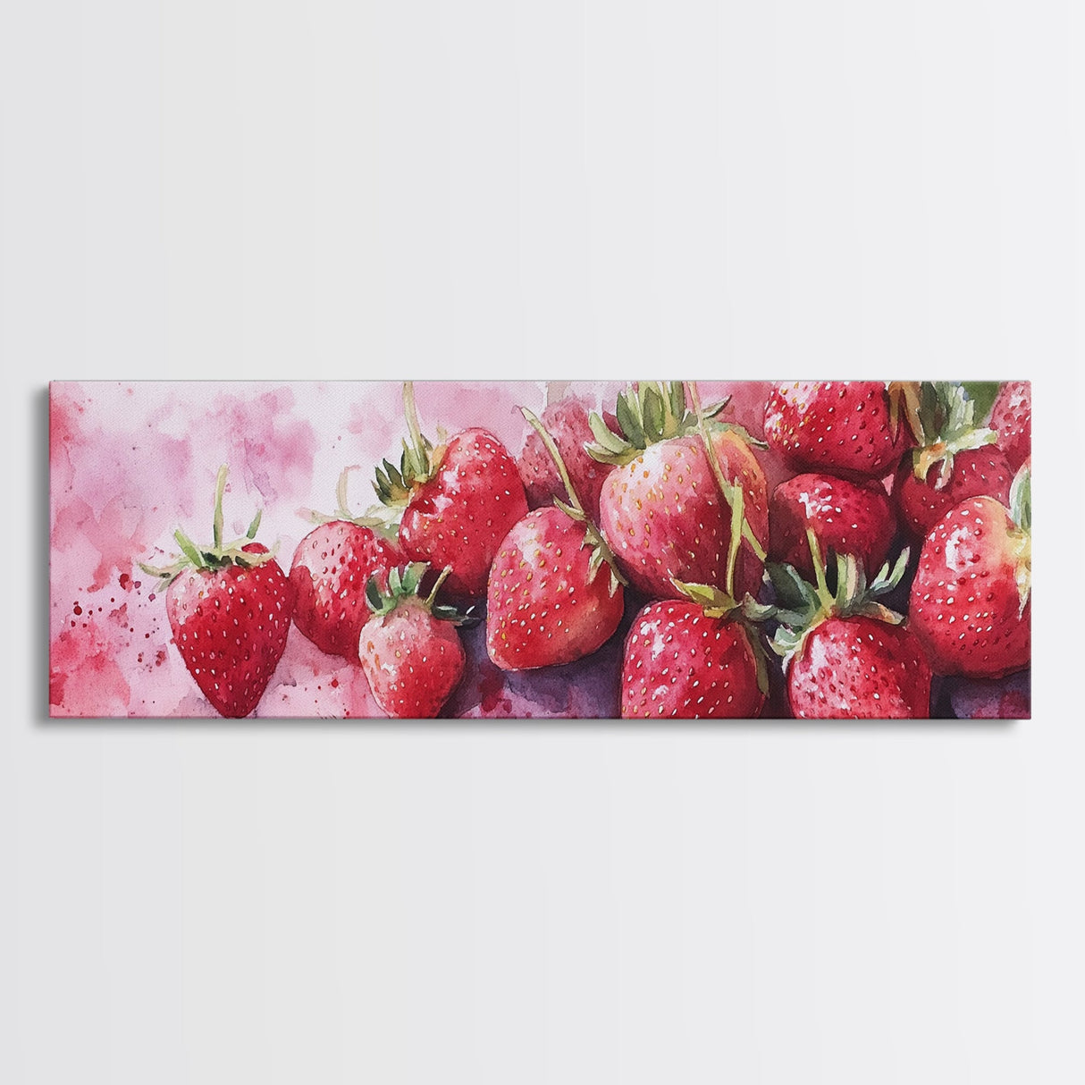 Framed Canvas Print of Bright Strawberry Botanical Prints in Pink for Rustic Kitchen Wall Art or Farmhouse Dining Room Decor