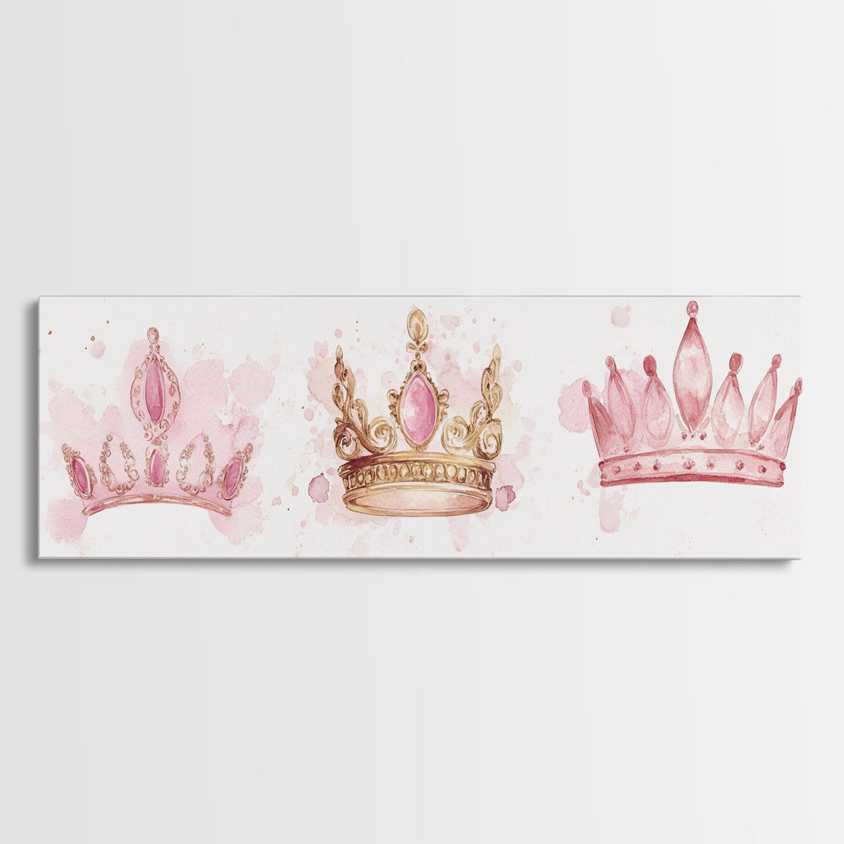 Framed Canvas Print of Elegant Crowns in Pink and Gold Perfect Gift Idea or Dorm Room Light Pink Wall Art with Royal Aesthetic