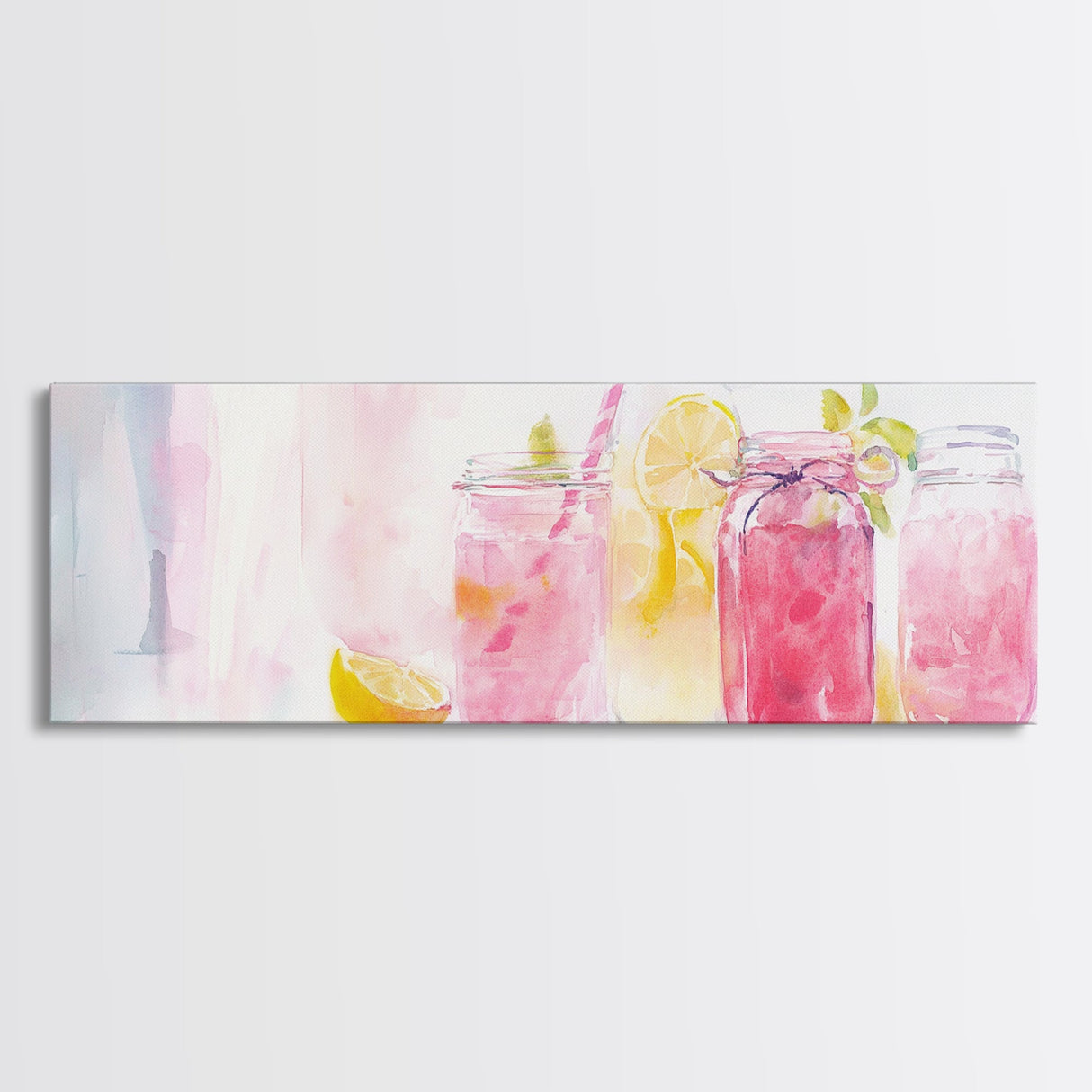 Lemonade Jar Canvas Print, Food Review Kitchen Art, Rustic Farmhouse Decor, Whimsical Light Pink Wall Art, Kitchen or Dining Room Gift