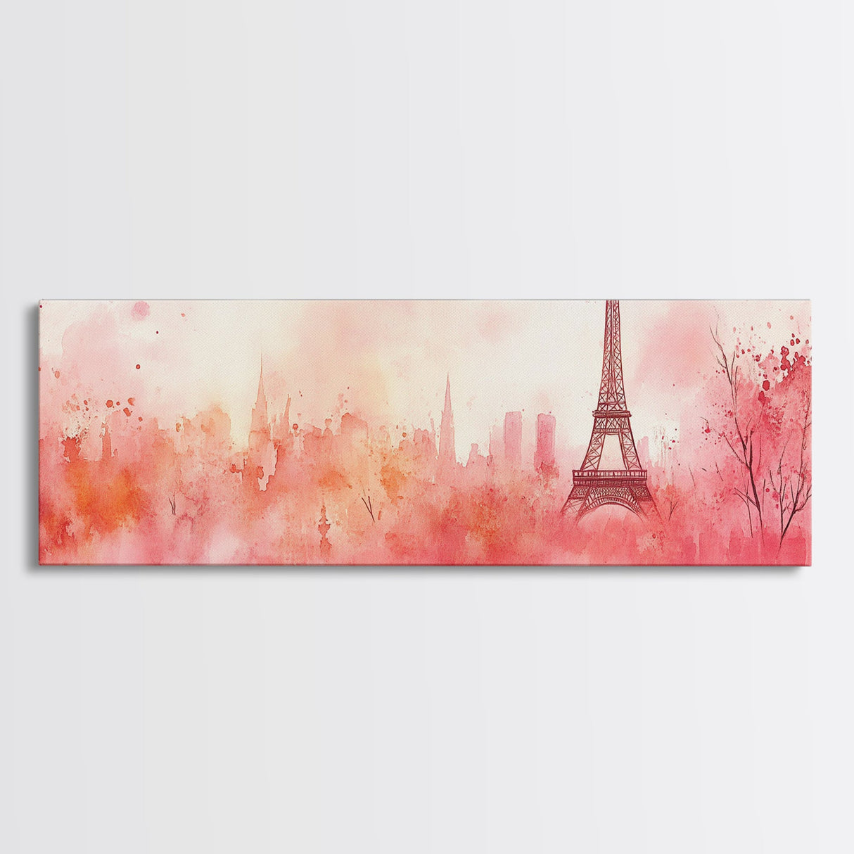Eiffel Tower Blush Sky Canvas Print, Paris Landscape Art, Light Pink Wall Art, Romantic Artwork, Gift Idea For Her, Extra Wide Art