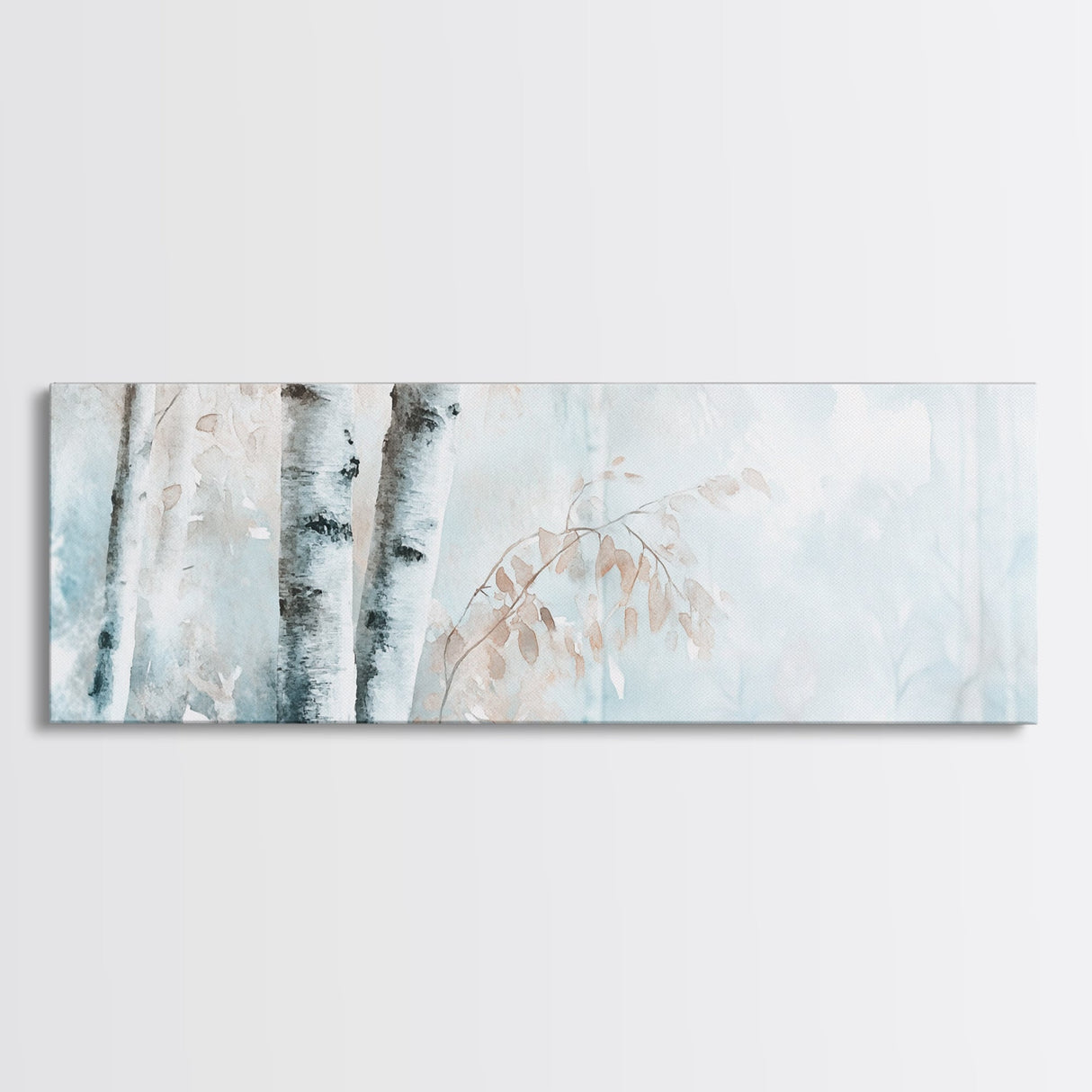 Birch Tree Art Framed Canvas Print, Neutral Landscape Painting Autumn Decor, Rustic Minimalist Wall Art Gift Idea Above Bed Design