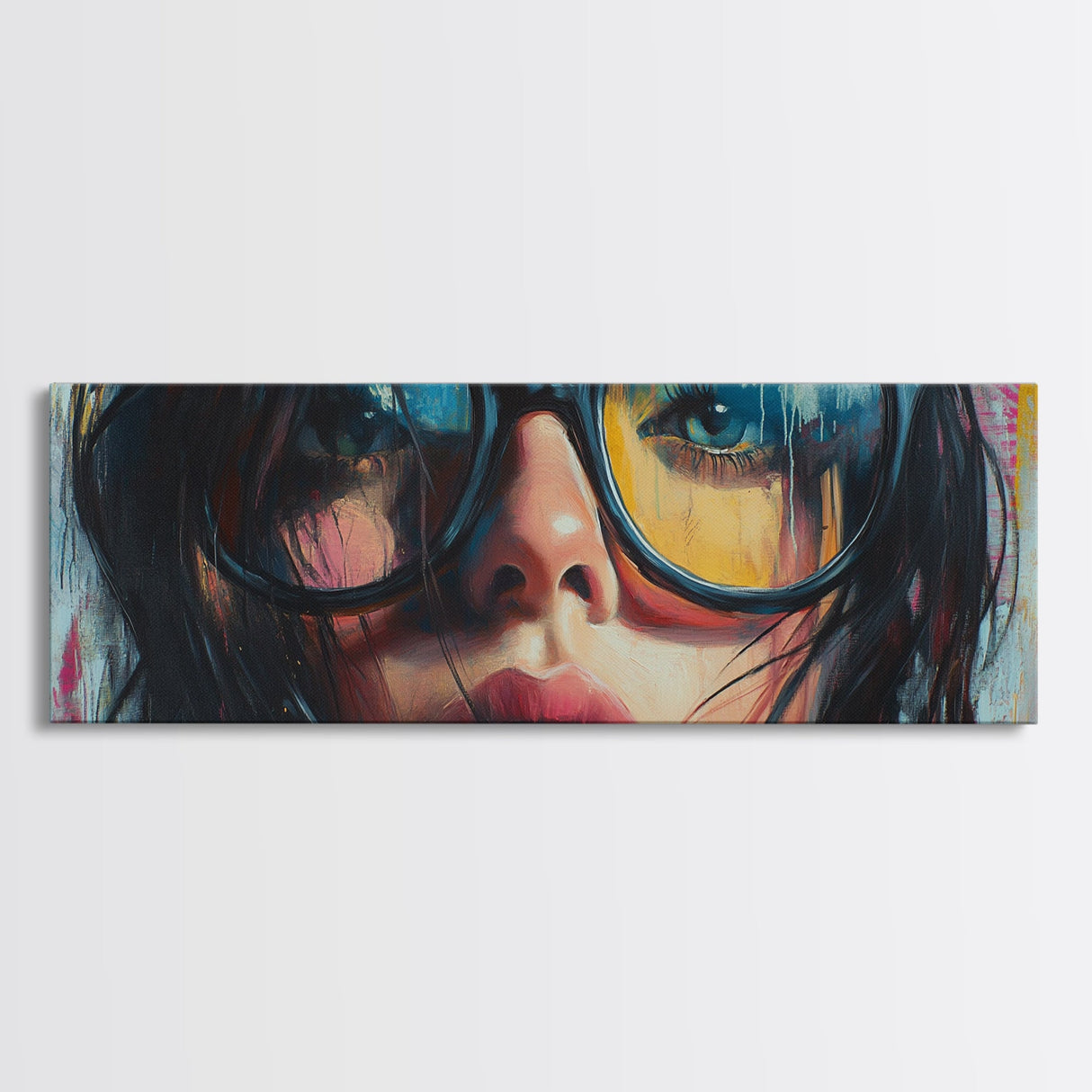 Stylish Woman Portrait Canvas Print, Boho Whimsical Art Modern Decor, Gift Idea Living Room Pop Art Vibrant Expression Artwork