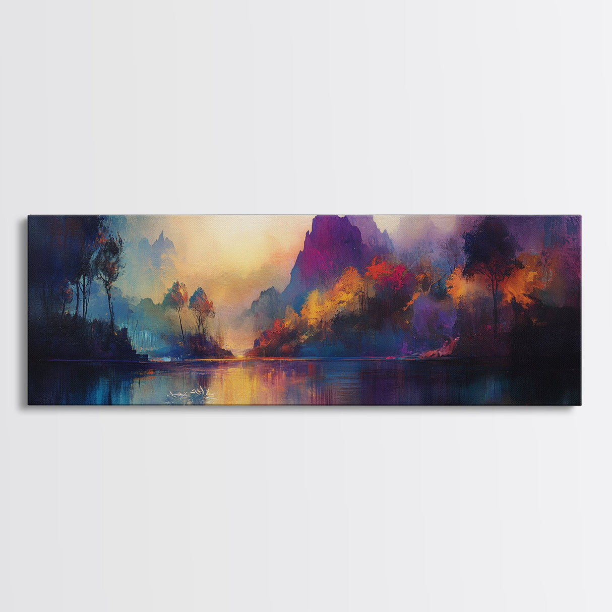Dreamy Canvas Print Fall Landscape Art Mountain Mist Moody Panoramic Rustic Above Couch Extra Wide Wall Art Bedroom Decor