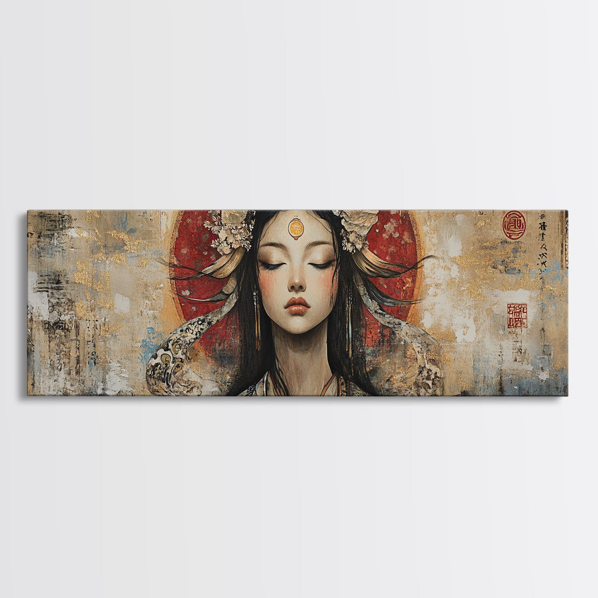 Radiant Goddess Framed Canvas Print Art Nouveau Style Japanese-Inspired Goddess Art Print Bedroom Wall Decoration