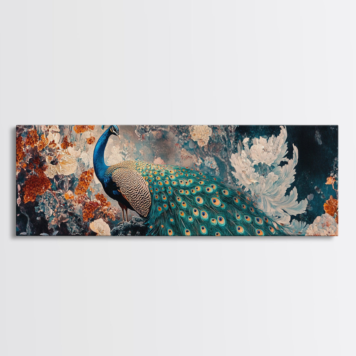 Vibrant Peacock Framed Canvas Print Mosaic Wall Art Boho Style Rustic Decor Above Sofa Art Living Room Statement Piece