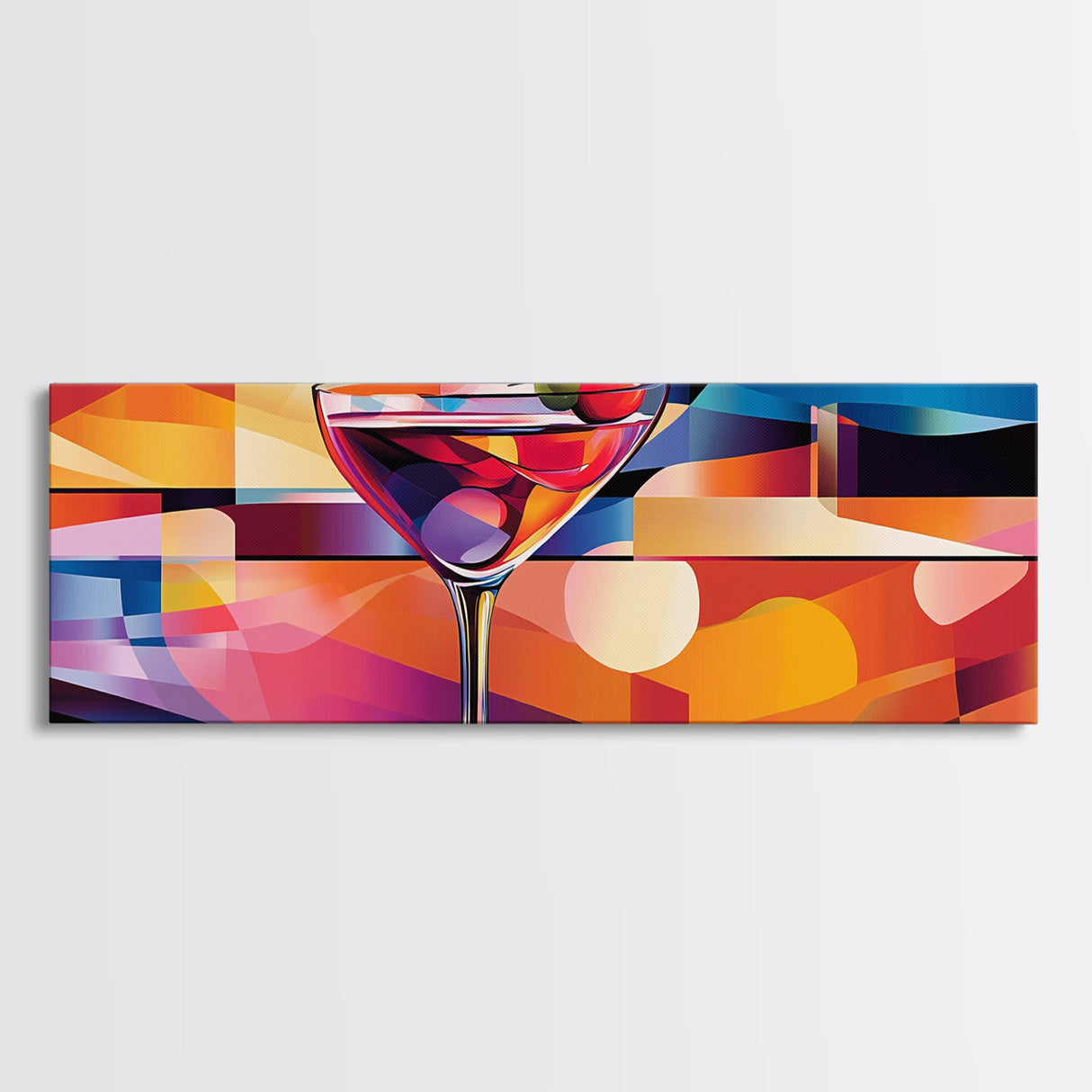 Martini Glass Framed Canvas Print Martini Wall Art Abstract Modern Cocktail Art Kitchen Bar Decor Bold Geometric Wall Artwork