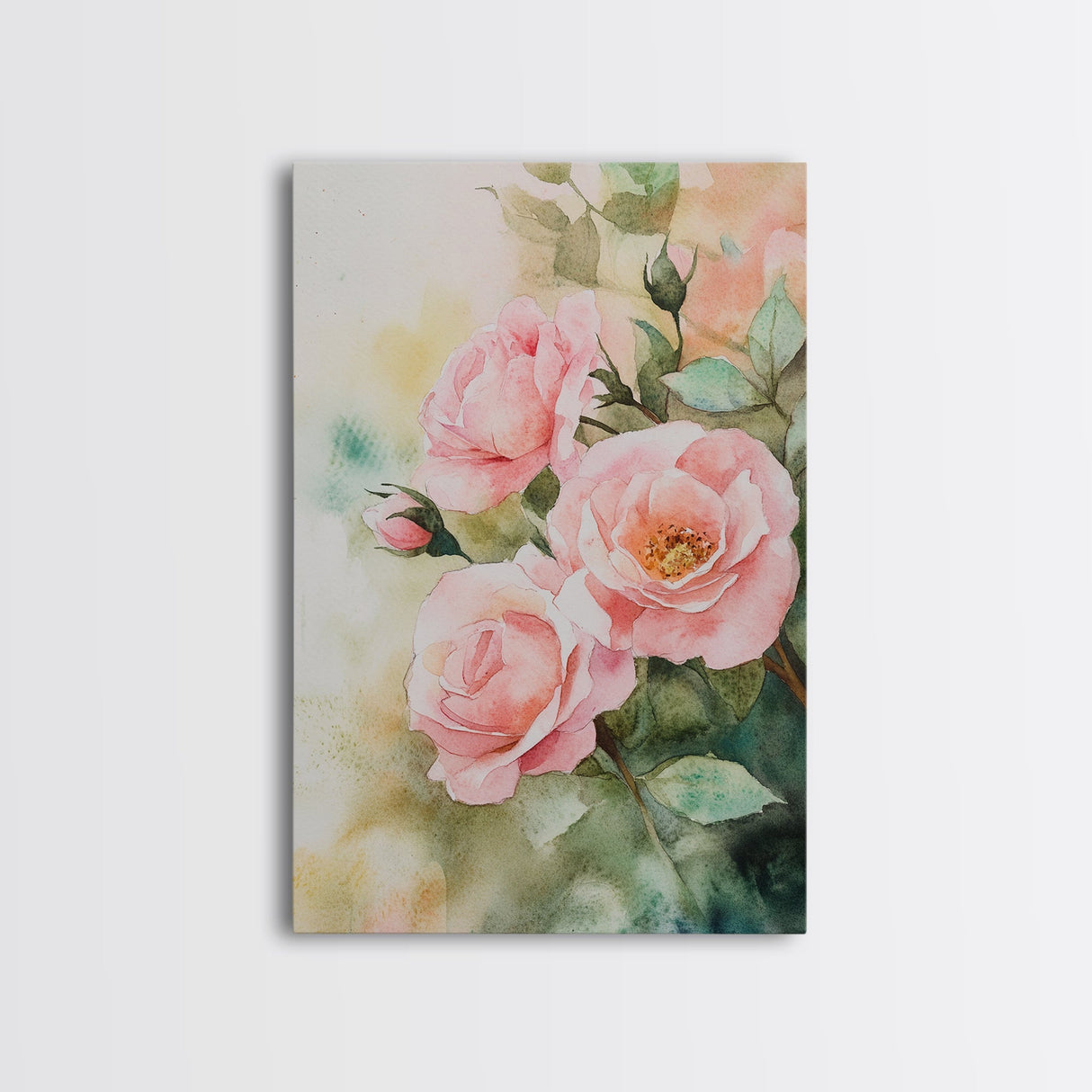 Soft and romantic watercolor roses, framed canvas print, rose painting, botanical prints, perfect floral wall art for bedroom or living room