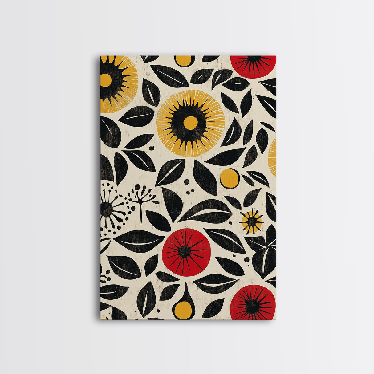 Modern Botanical Framed Canvas Print, Wildflower Pattern Wall Art, Vibrant Floral Art, Living Room Decor, Extra Wide Rustic Decor