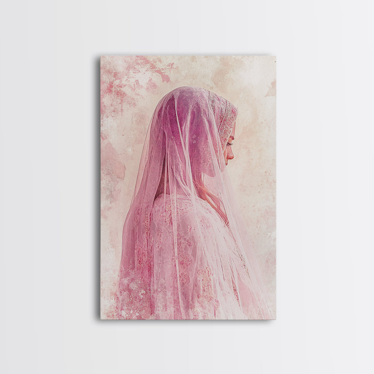 Feminine Veil Portrait Canvas Print Light Pink Wall Art Afrocentric Wall Art Moody Art Living Room Decor Romantic Room Aesthetic