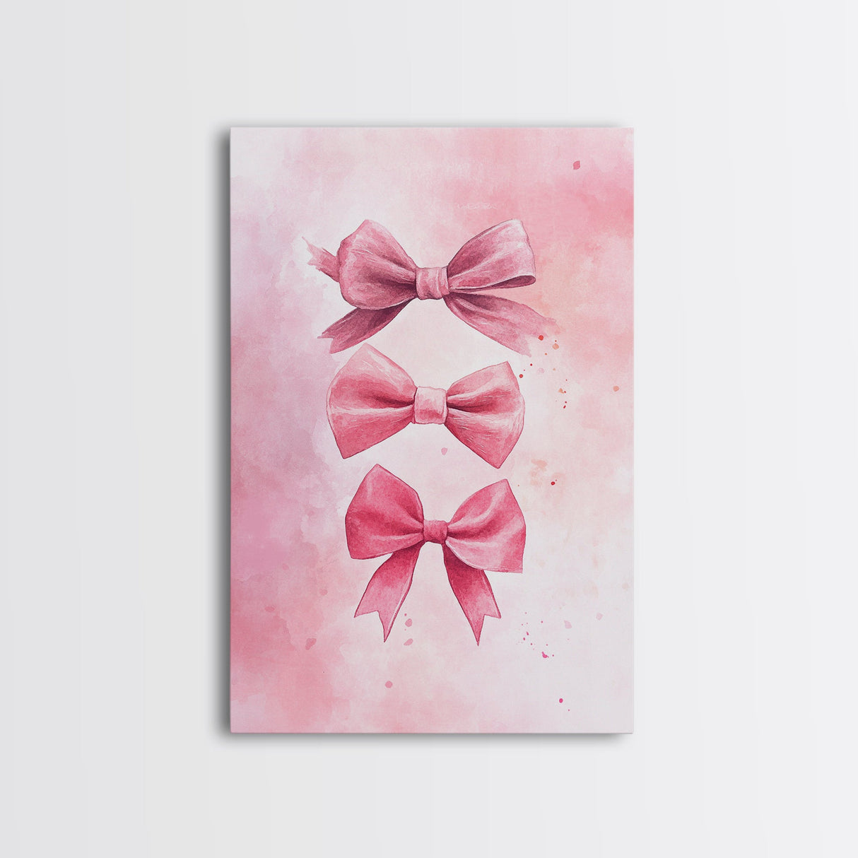 Pink Ribbon Trio Canvas Print, Feminine Wall Art, Light Pink Wall Art, Gift Idea for Her, Whimsical Art, Minimalist Art, Bedroom Wall Decor