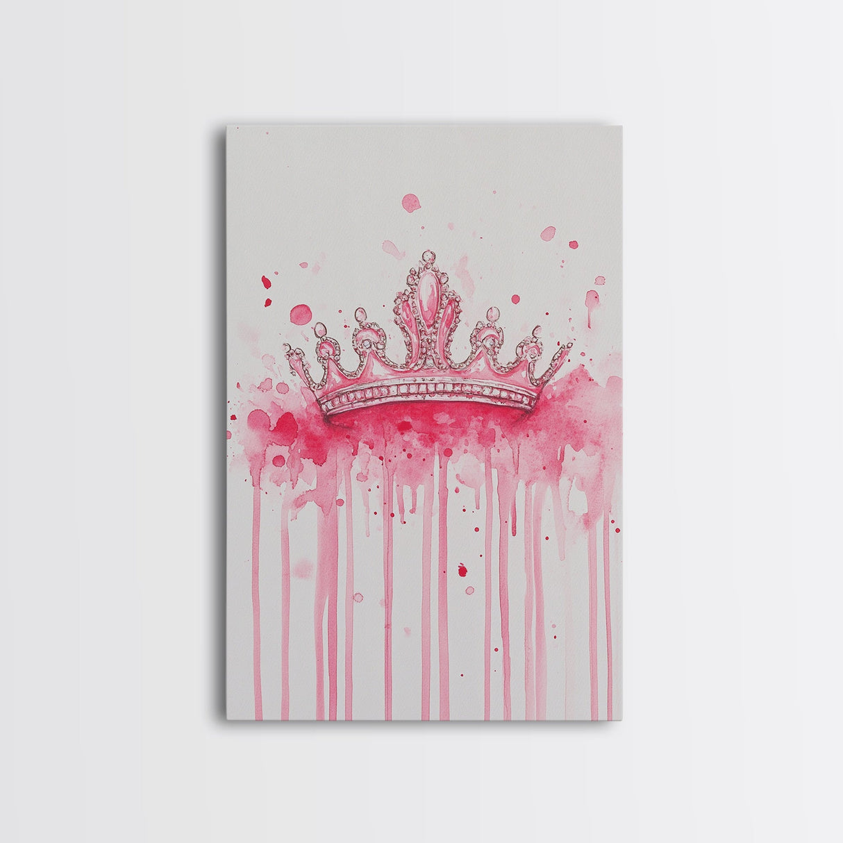 Pink Crown Canvas Print Framed Royal Aesthetic Art Whimsical Wall Art Light Pink Accent Bedroom or Living Room Rustic Decor Gift