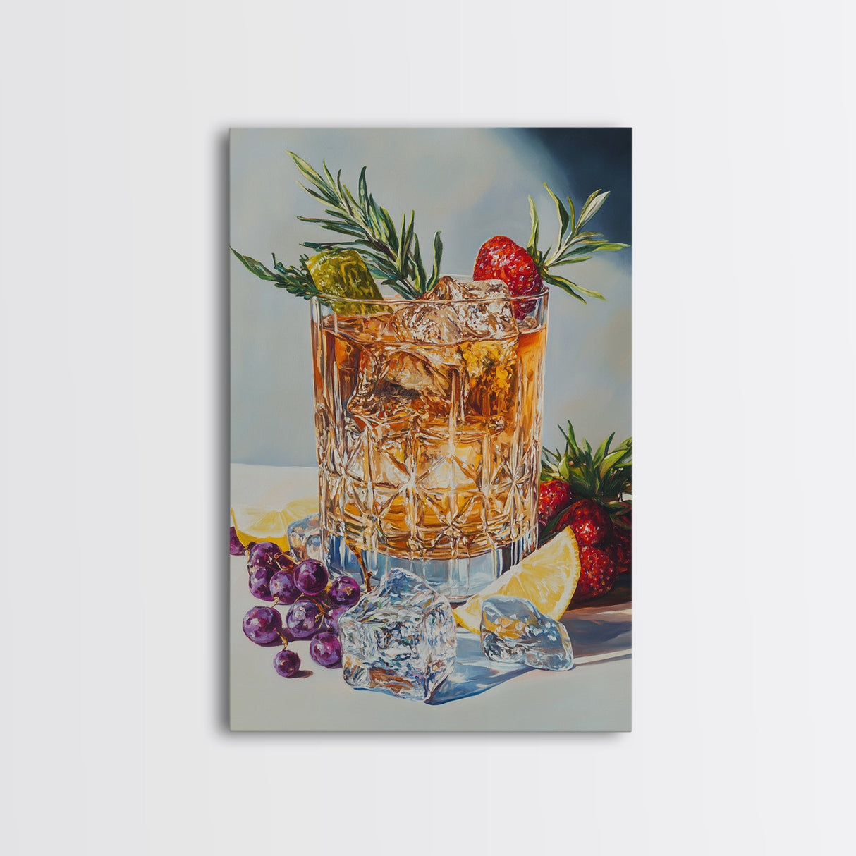 Whiskey Glass Canvas Print | Rustic Bar Kitchen Wall Art | Coastal Decor Martini Painting | Living Room Gift Idea for Him Art Print
