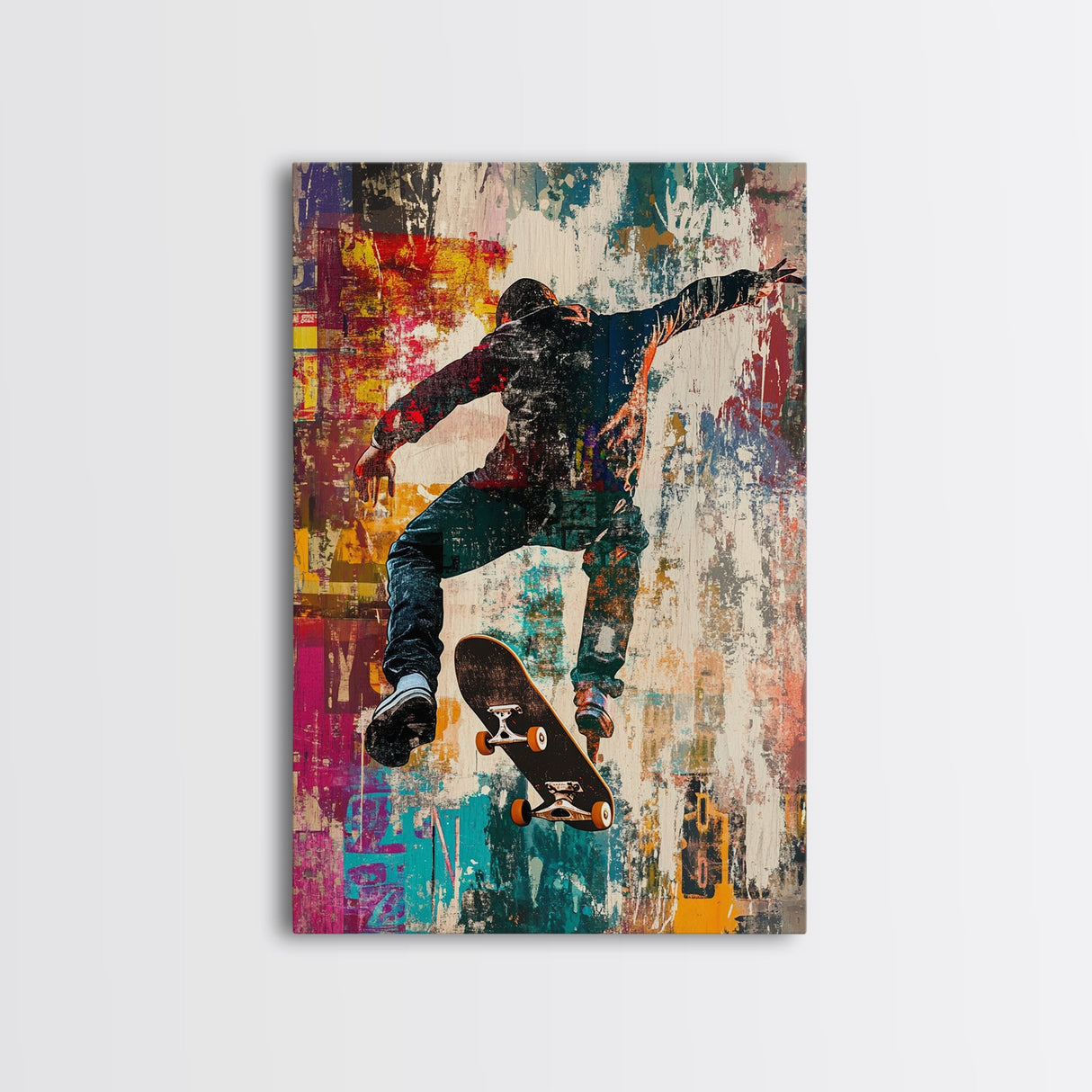 Urban Skater Canvas Print with Graffiti Wall Art and Street Style Design, Perfect for Modern Chicano Art Inspired Decor