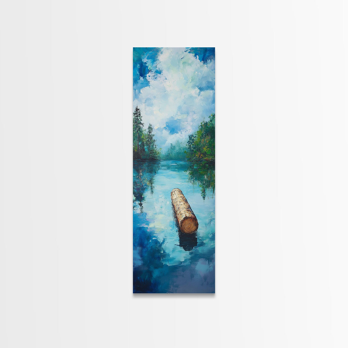 Tranquil Lake, lake Tahoe art, above bed wall art, pine tree art, mountain painting, gift idea for him, Framed Canvas Print