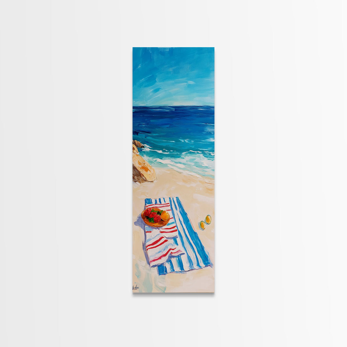 Seaside Picnic, Summer Vibes, Coastal Painting, Nautical Decor, Beach House Art, Food Review Kitchen Art, Framed Canvas Print