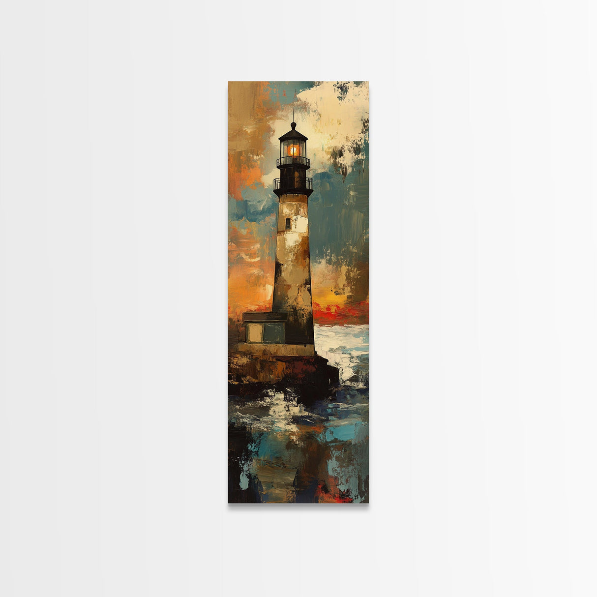 Rustic Lighthouse, Nautical Wall Art, Moody Painting, Coastal Landscape, Seascape Painting, Framed Canvas Print