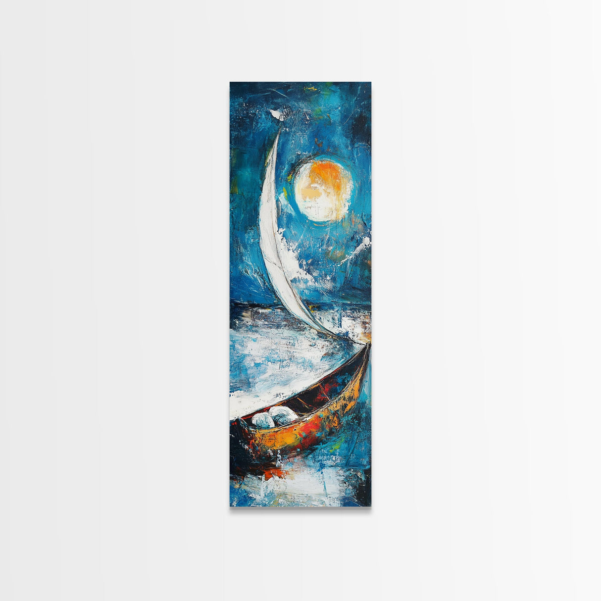 Sailboat, Moonlit Ocean, Nautical Wall Art, Coastal Landscape Art, Seascape Painting, Framed Canvas Print, Above Couch Art