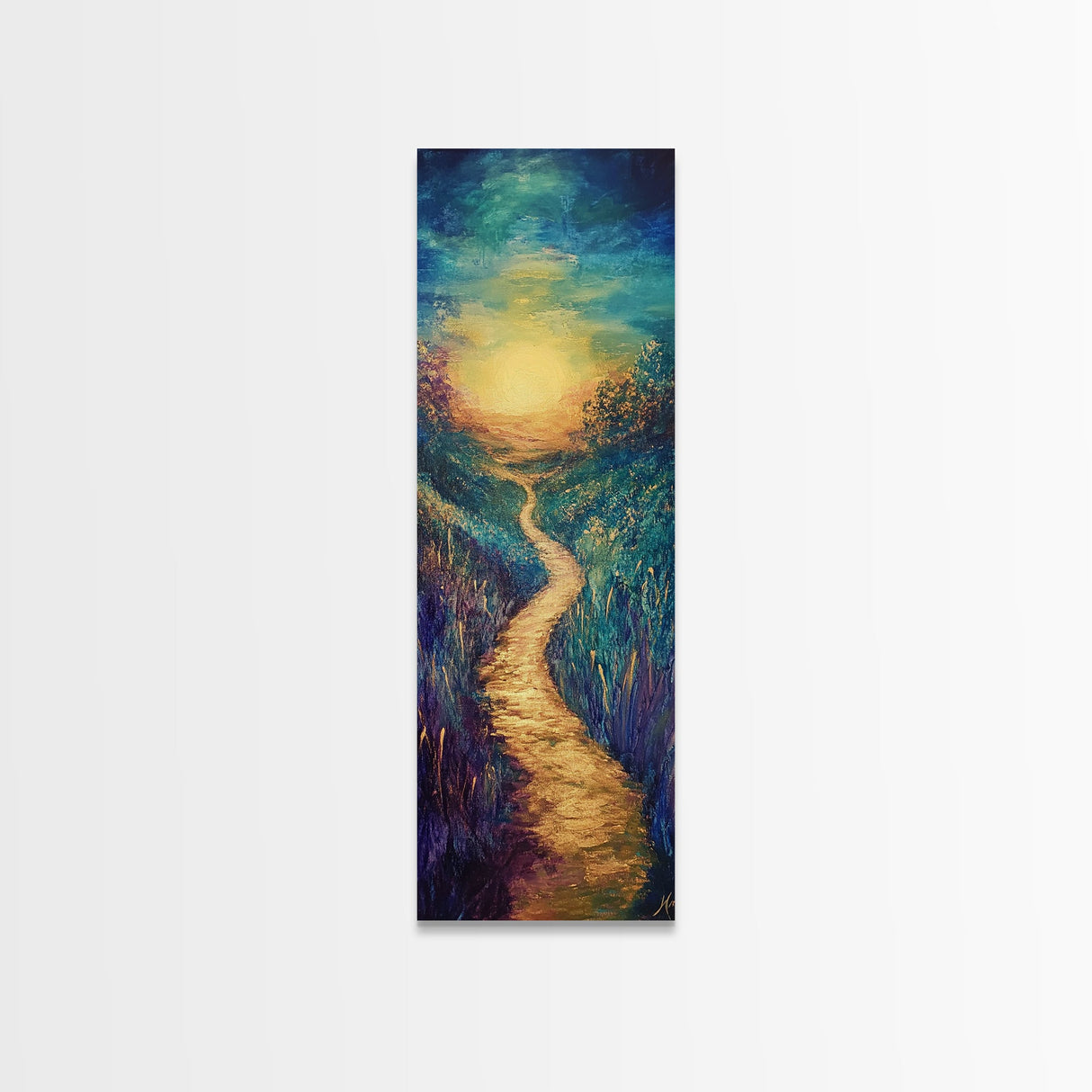 Golden Pathway, landscape painting, sunset painting, nature wall art, panoramic painting, scenic artwork, fall painting, Canvas Print