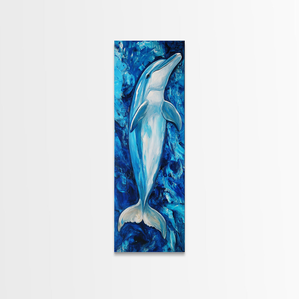 Dolphin painting, ocean life wall art, blue and green wall art, nautical painting, marine life decor, framed canvas print