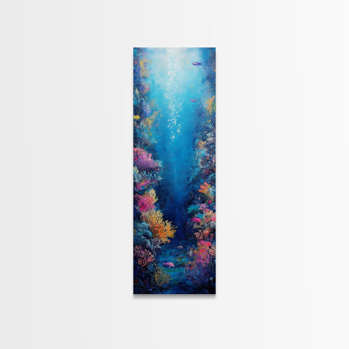 Deep Sea Coral, dolphin painting, ocean wall art, marine life art, framed canvas print, nautical decor, blue and green wall art