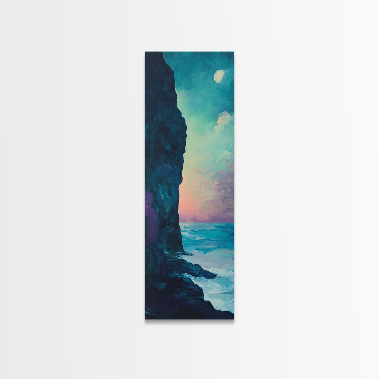 Cliffside Moon Painting, Moody Art, Coastal Wall Art, Landscape Painting, Ocean Art, Framed Canvas Print, Nautical Decor